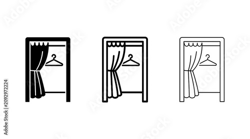 Fitting Room Icon Silhouette Vector with Bold Outline and Line Art Design