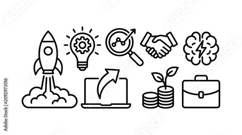 Business startup and financial investment growth icons.