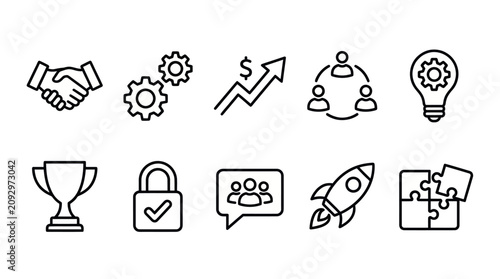 Business startup success and innovation icons.