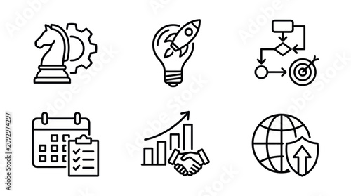 Business strategy and startup growth outline icons.