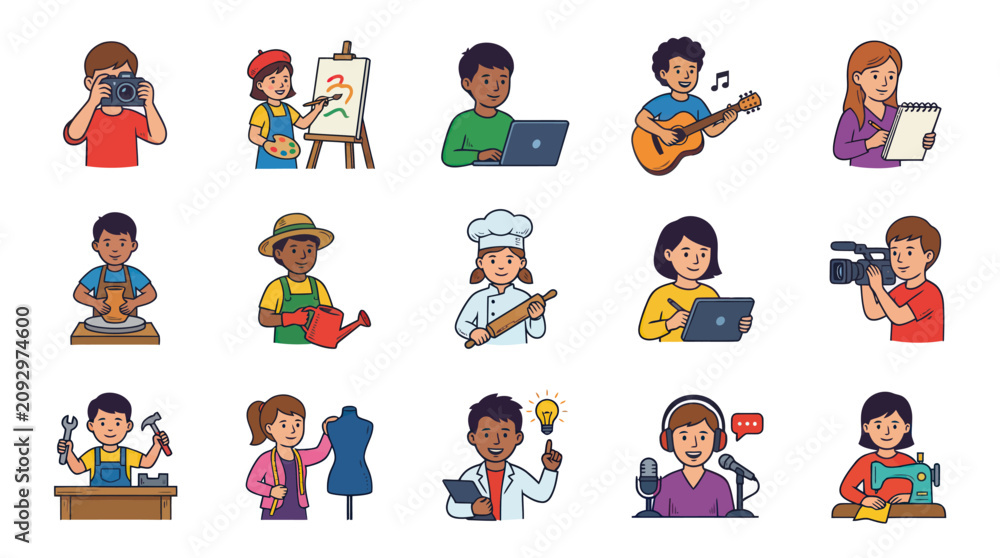 Fototapeta premium People Professions Flat Vector Illustrations Set - Diverse Occupations and Career Characters