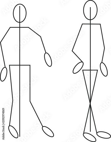 Simple line art drawing of two human stick figures standing in different body poses isolated on transparent background.