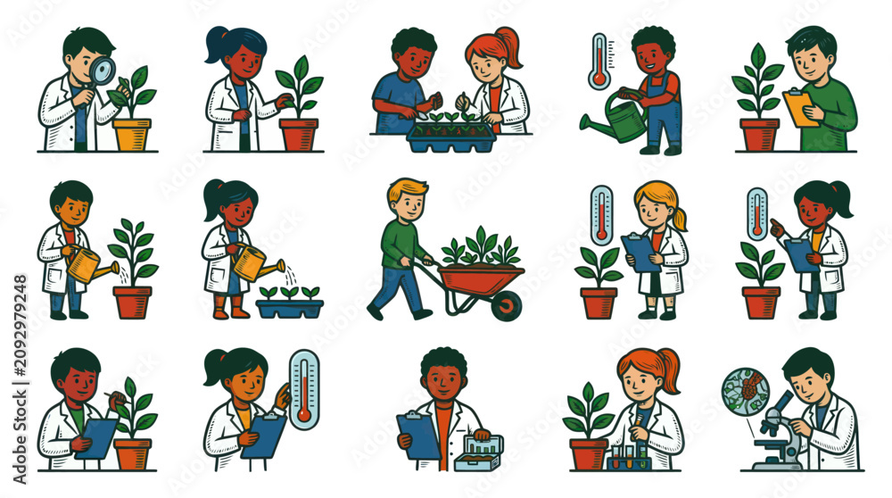 Fototapeta premium Children in Lab Coats Studying Plants and Science Equipment