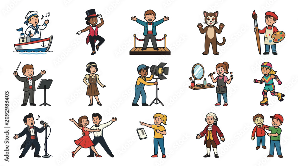 Fototapeta premium Diverse Professionals and Performers Cartoon Characters Set