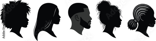Bild auf Leinwand Black people profile silhouette icon set featuring afro hair braids dreadlocks b
