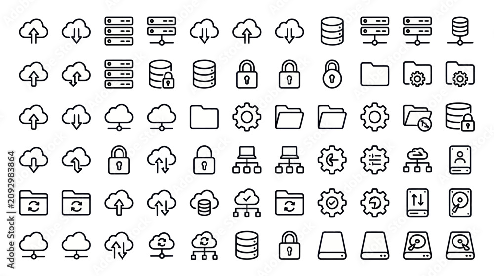 Fototapeta premium Cloud computing and network line icons
