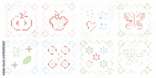 Photos cross stitch floral pattern in pastel colors pixel art embroidery flowers design