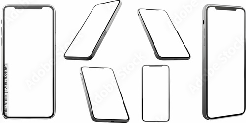 Cuadro en lienzo set of smartphone silhouettes on white background silhouette mobile phone device