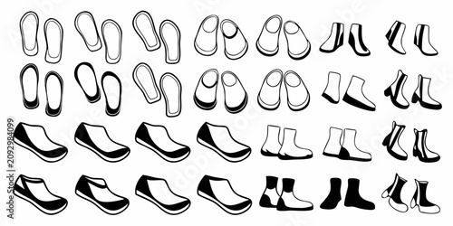 Obraz na plátně diverse shoe and footwear icon set displayed in black and white vector style san
