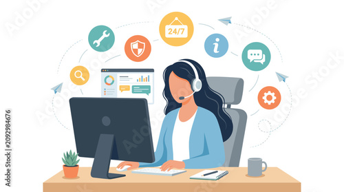 Customer service representative working at computer