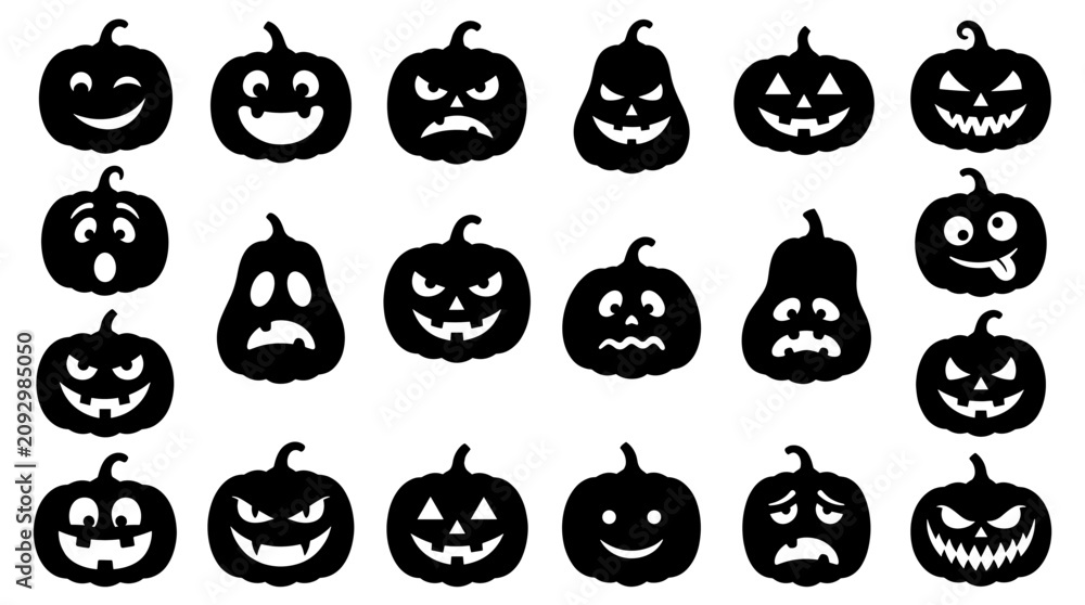 Obraz premium Black silhouettes of carved Halloween pumpkins set.