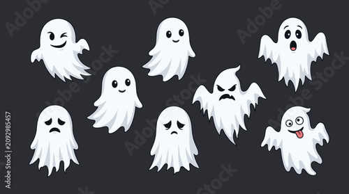 Konstfotografi Cartoon ghost characters with various cute facial expressions.