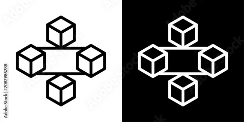 Foto AI blockchain network icon featuring interconnected cubes representing decentralized AI, distributed computing, digital infrastructure, and intelligent networks