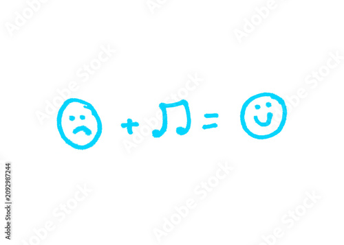 Bild auf Leinwand Conceptual hand drawn equation of sad face plus music note equals happy face wit