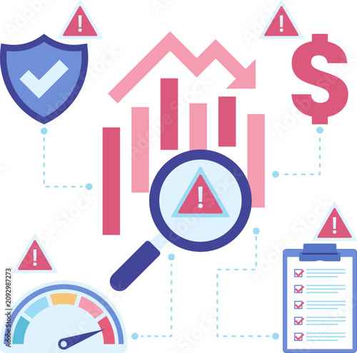 Financial Risk Analysis with Magnifying Glass and Declining Chart