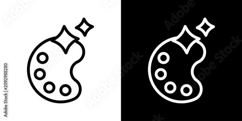 AI creative design icon featuring artist palette with sparkles representing AI art generation, digital creativity, design tools, and innovation.