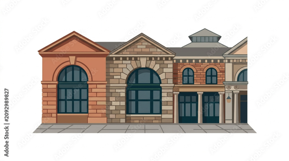 Obraz premium Historic red brick building with arched windows and detailed facade.