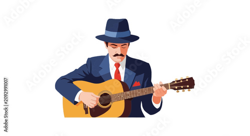 Photography Elegant man in a suit playing acoustic guitar