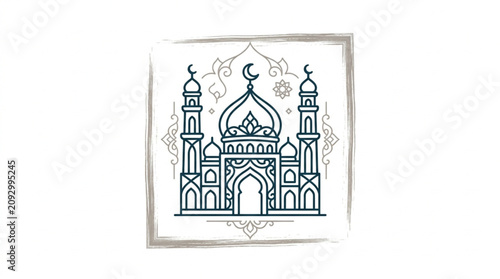 Foto Illustrated Mosque with Minarets and Crescent Moon.