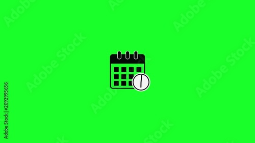 calendar icon with moving clock animation.4K video on white and green screen. 4k animation video