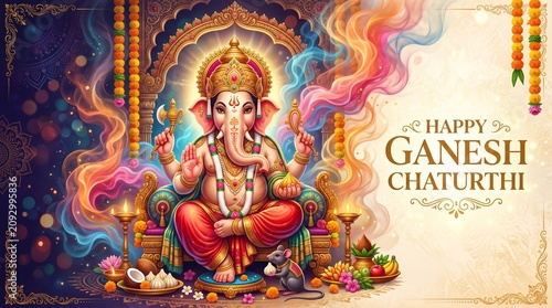 Happy Ganesh Chaturthi Creative Illustration of Lord Ganesha Traditional Hindu Festival Celebration Greeting Card Design