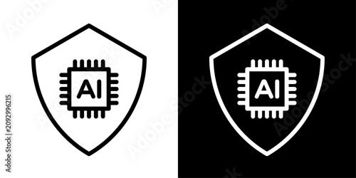 Obraz na płótnie AI security shield icon featuring protected AI processor representing cybersecurity, secure computing, trusted artificial intelligence, and data protection