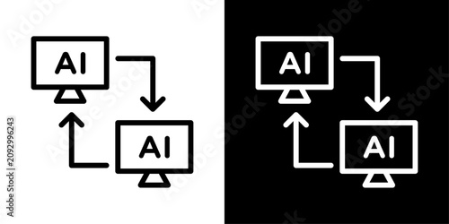 AI remote access icon featuring connected monitors representing remote desktop, device management, secure access, and AI connectivity.