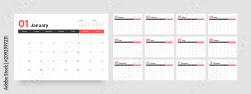 Monthly calendar template for 2027 year. Diary planner with Monday start.