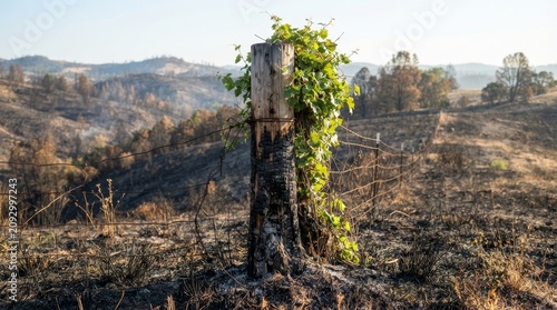 Vibrant life persisting in a smoky, post-fire environment.