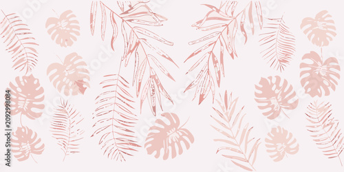 Photos tropical leaves illustration in soft pink hues botanical pattern monstera palm f
