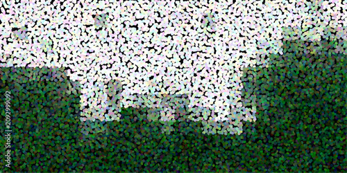 Foto Abstract pointillist landscape with green grass and white sky background color