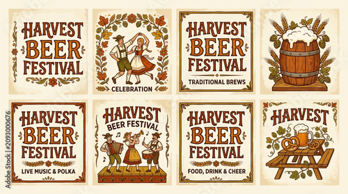 Vintage harvest beer festival poster set with posters celebrating harvest