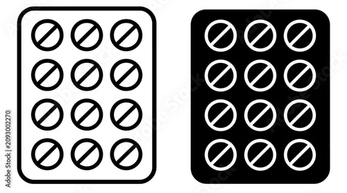 Foto Two blister packs of pills, one in outline and one in black and white, symbolizing medication and health