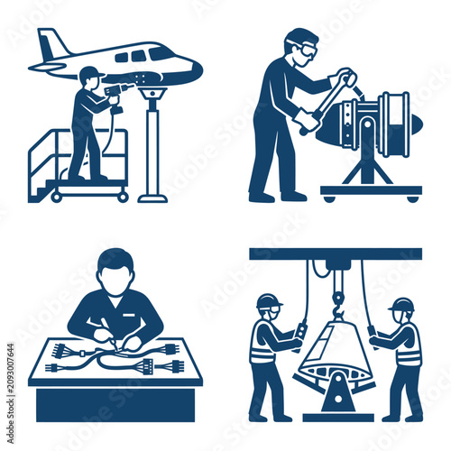 Vászonkép Industrial workers at various tasks.