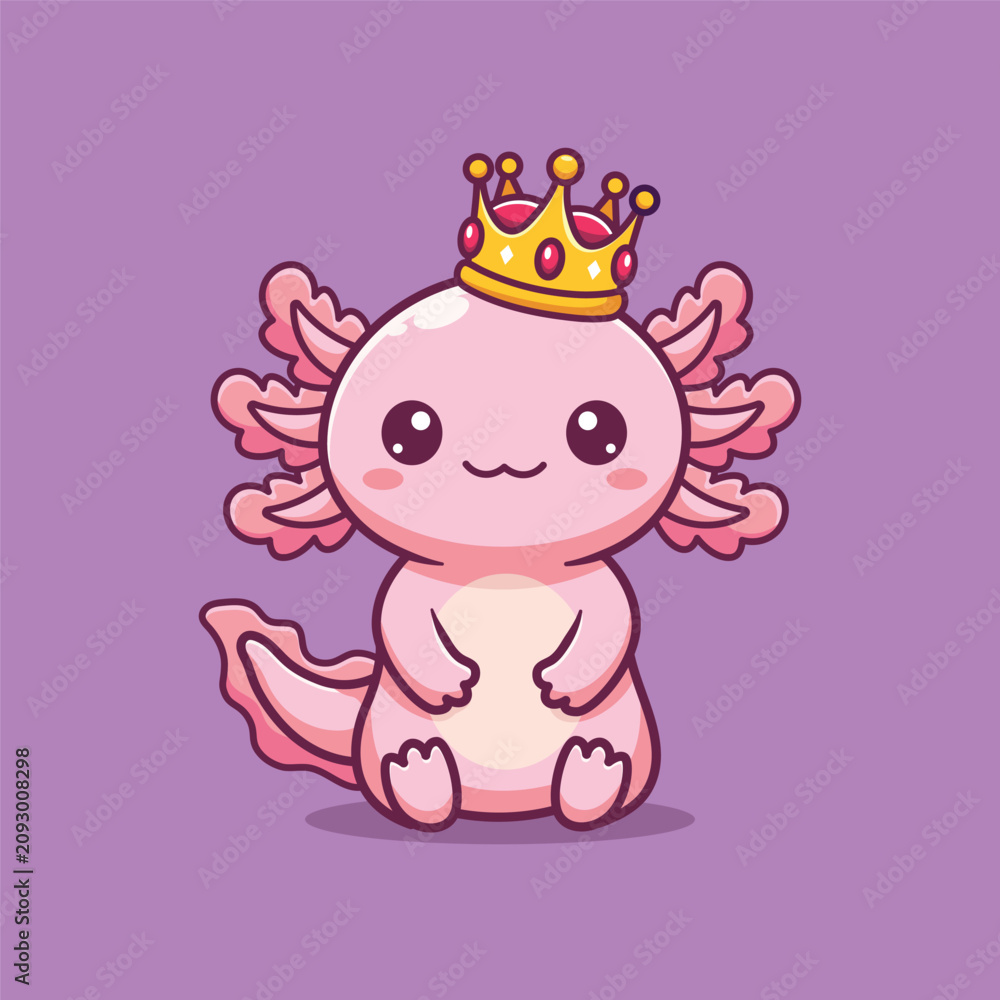 Fototapeta premium Cute Axolotl King with Crown Cartoon Vector Illustration