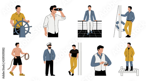 Fotografía Men in nautical, maritime, and travel-related poses.