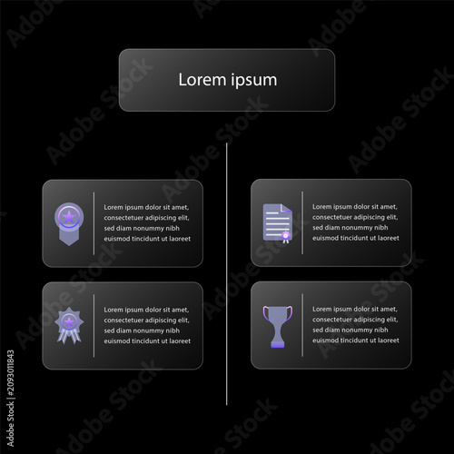 Dark Glassmorphism Infographic Template with Four Information Cards and 3D