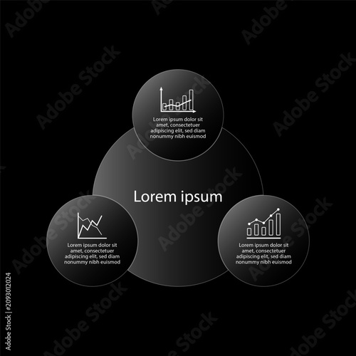 Dark Glassmorphism Radial Infographic Template with Circular Business Elements and Modern Presentation Layout