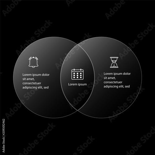Dark Glassmorphism Venn Diagram Infographic Template with Overlapping Circles and Modern Business Presentation Layout