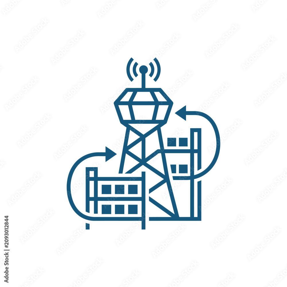 Naklejka premium A blue icon showing a radio tower and data storage units
