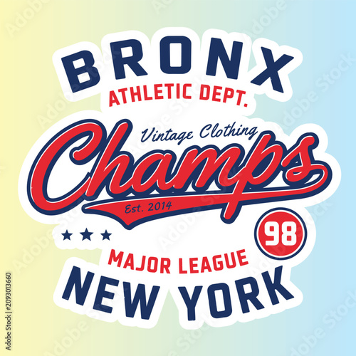 Vintage Bronx Athletic Dept Champs Varsity Typography Graphic T-Shirt Design Vector