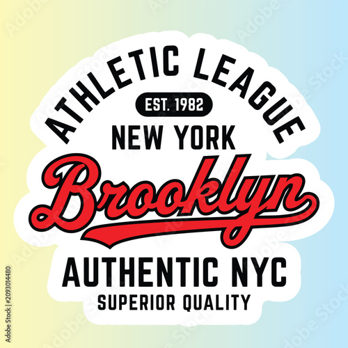 Brooklyn Athletic League New York Authentic NYC Typography Badge, Vintage Script Lettering Vector Illustration for T-Shirt Design, Streetwear Sportswear Apparel Print, and Die-Cut Sticker Graphic