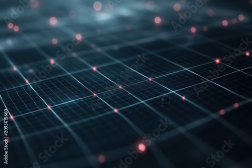 Dark Technology Grid Background With Glowing Network Points