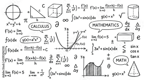 Billede på lærred Mathematics and Calculus Icons – High‑Resolution Illustration Representing Formu