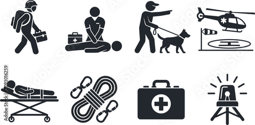 Canvastavla Emergency Rescue and First Aid Pictogram Set Featuring Medical Helicopter Stretc