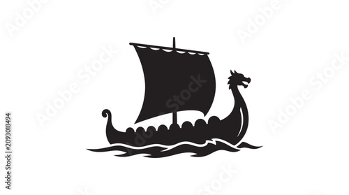Foto Viking Ship With Dragon Figurehead Black Silhouette