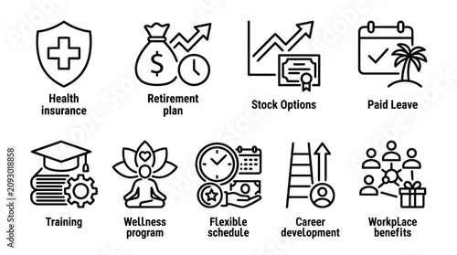 Canvastavla Employee benefits and corporate workplace perk icons.