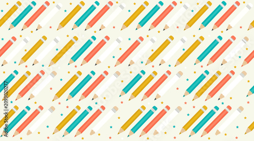 Photos Vibrant Decorative Pattern Design featuring colorful pencils and dots on a cream