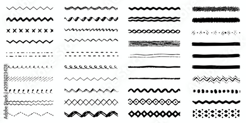 diverse collection of hand drawn sketchy lines on white background various line art patterns black vector illustration