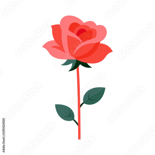 Cute Cartoon Style Rose Flower Illustration Isolated on White Background
